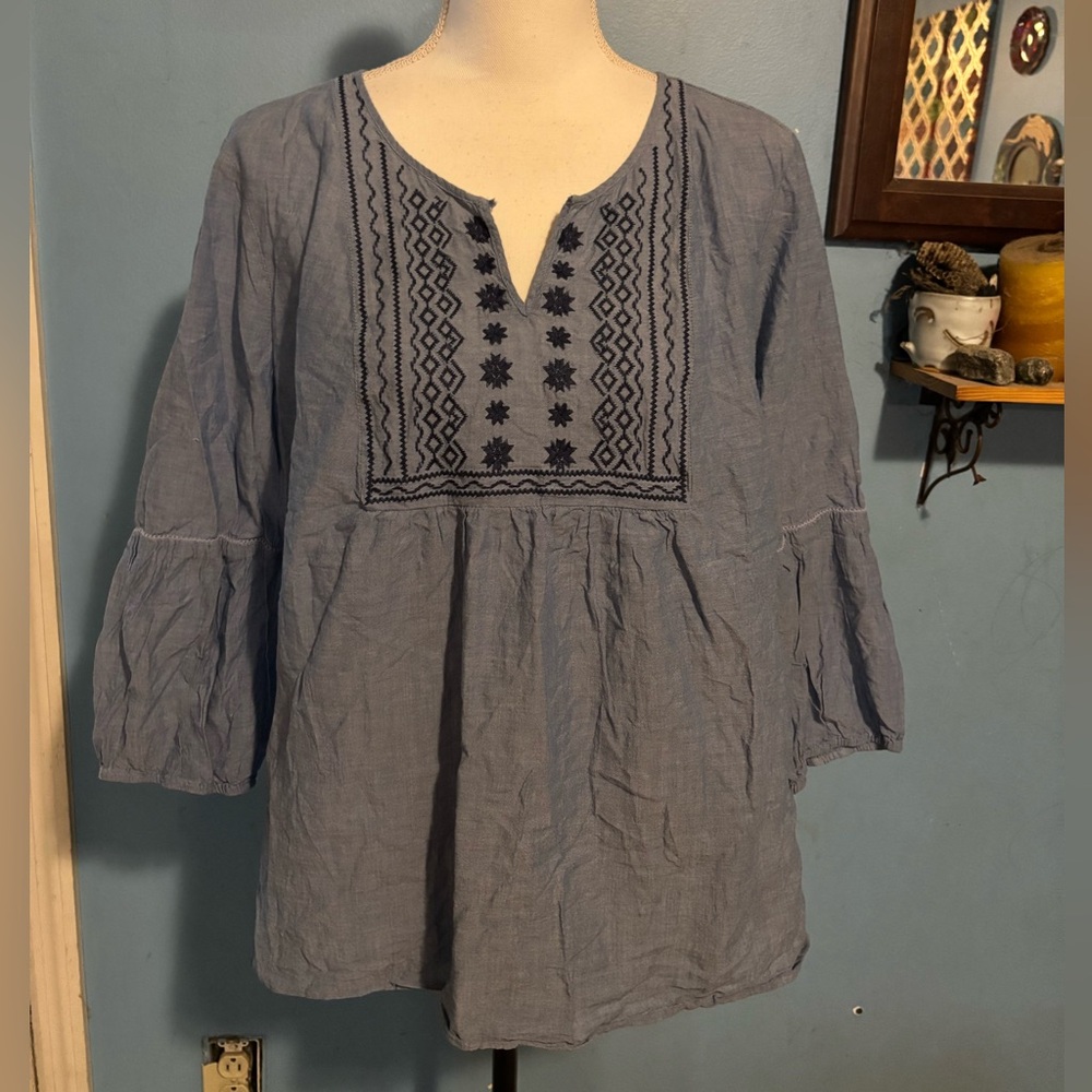 St. John’s Bay, Embroidered, Chambray, Top